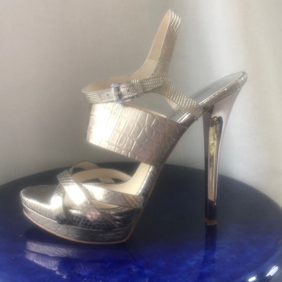 Michael kors NADJA leather embossed metallic platform high heel bronze pewter - Picture 3 of 16